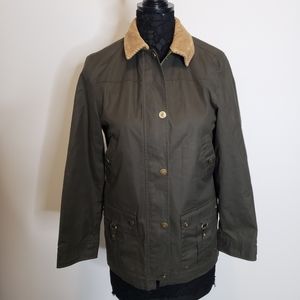 Lauren Ralph Lauren Green Barn Coat Zip Jacket w Corduroy Collar Size P/P